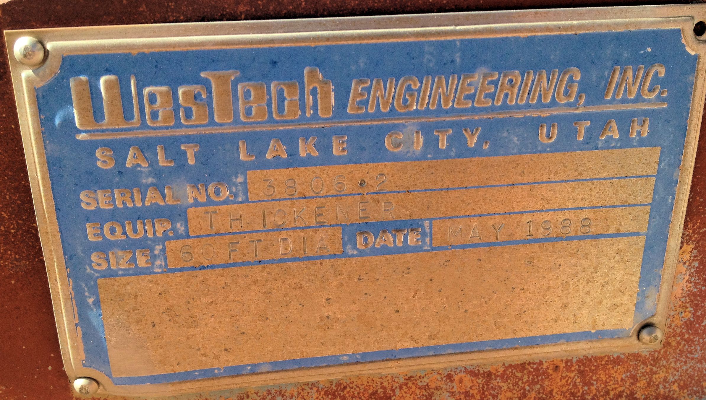 Westech High Capacity 60 Thickener With Rake Drive)
